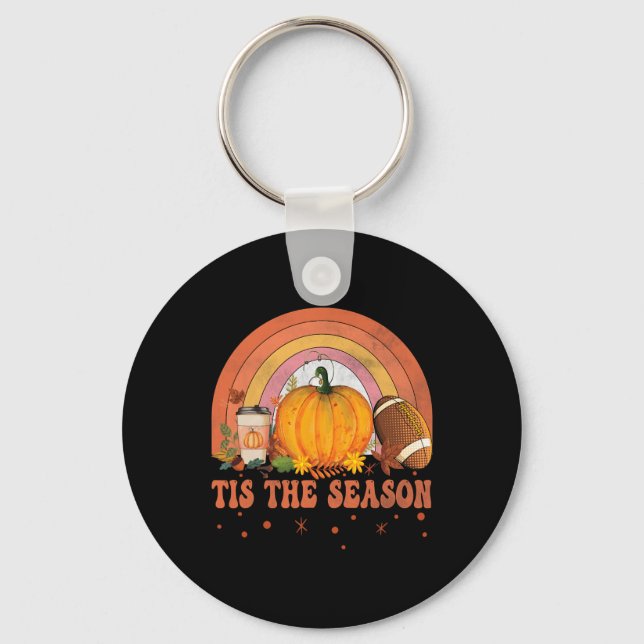Tis The Season Halloween Pumpkin Coffee Footbyll F Key Ring (Front)