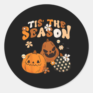 Tis The Season Halloween Pumpkin Season Spooky Ret Classic Round Sticker