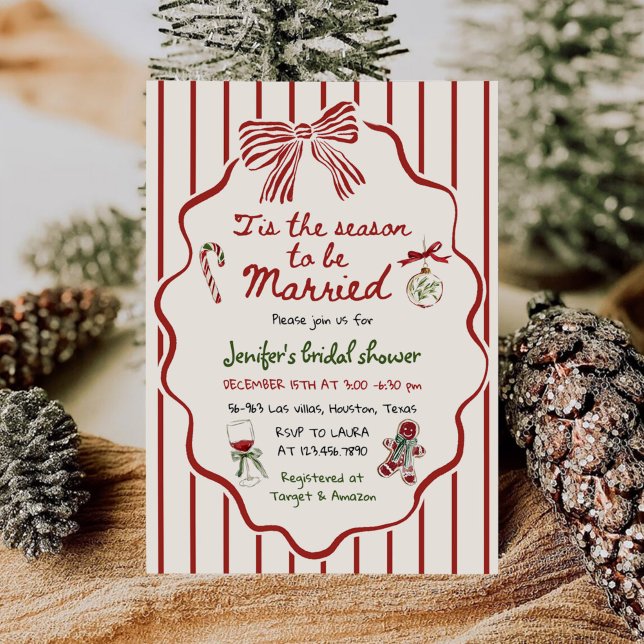 Tis The Season Hand Drawn Christmas Bridal Shower Invitation (Creator Uploaded)