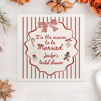 Tis The Season Hand Drawn Christmas Bridal Shower Napkin
