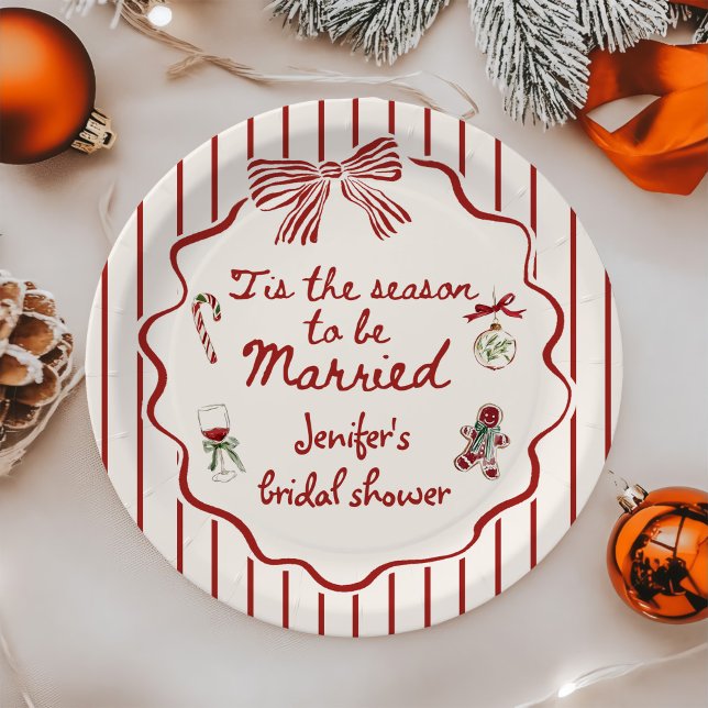 Tis The Season Hand Drawn Christmas Bridal Shower Paper Plate (Creator Uploaded)