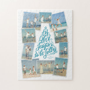 Tis the Season hand-lettered tree photo collage Jigsaw Puzzle
