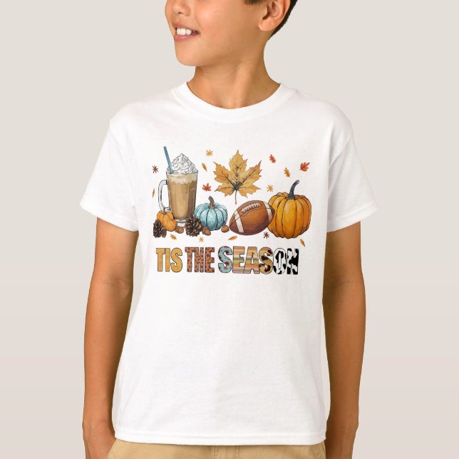 Tis the Season Herbstzeit mit Football und Kaffee T-Shirt (Front)