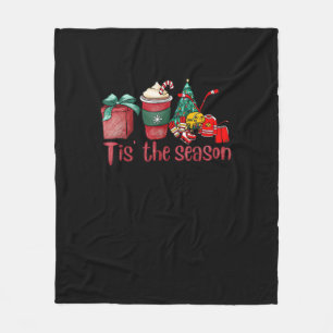 Tis The Season Hockey Christmas Coffee Santa Fleece Blanket