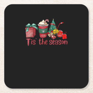 Tis The Season Hockey Christmas Coffee Santa Square Paper Coaster
