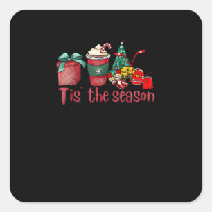 Tis The Season Hockey Christmas Coffee Santa Square Sticker
