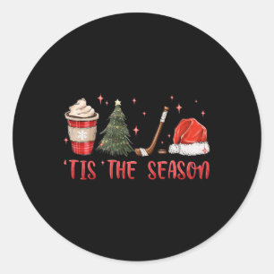 Tis The Season Hockey Christmas Sports Winter Hock Classic Round Sticker