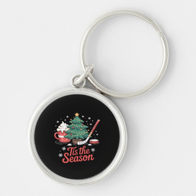 Tis The Season Hockey Coffee Tree Hockey Christmas Key Ring (Front)
