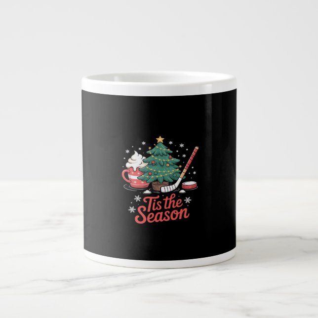 Tis The Season Hockey Coffee Tree Hockey Christmas Large Coffee Mug (Front)