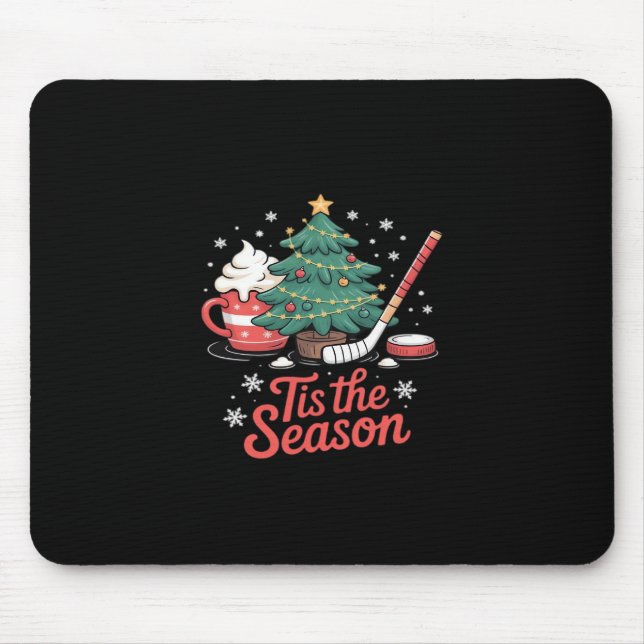 Tis The Season Hockey Coffee Tree Hockey Christmas Mouse Pad (Front)