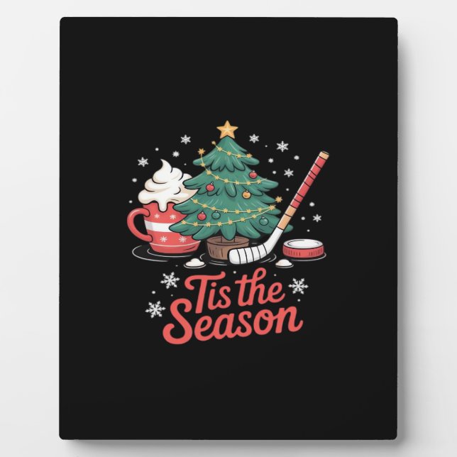 Tis The Season Hockey Coffee Tree Hockey Christmas Plaque (Front)