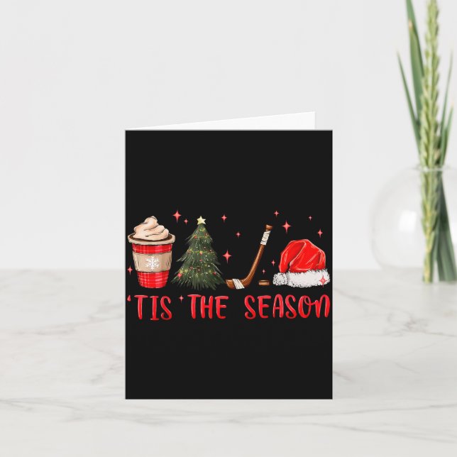 Tis The Season Hockey Coffee Xmas Tree Ice Hockey  Card (Front)