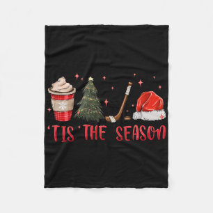 Tis The Season Hockey Coffee Xmas Tree Ice Hockey  Fleece Blanket
