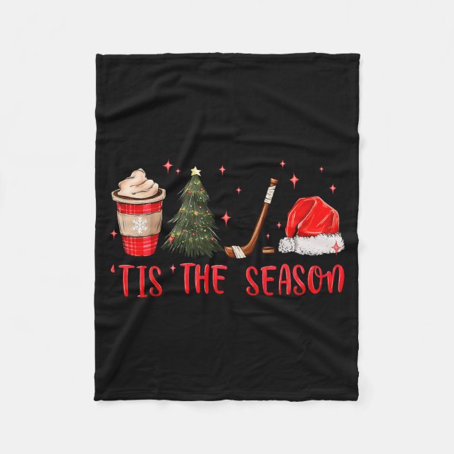 Tis The Season Hockey Coffee Xmas Tree Ice Hockey  Fleece Blanket (Front)
