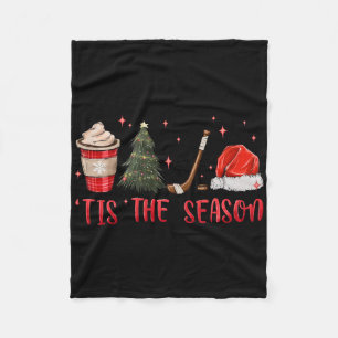 Tis The Season Hockey Coffee Xmas Tree Ice Hockey Fleece Blanket