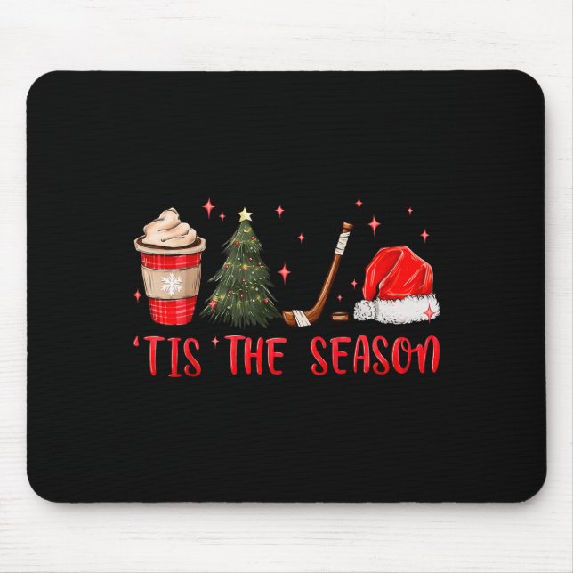 Tis The Season Hockey Coffee Xmas Tree Ice Hockey  Mouse Pad (Front)