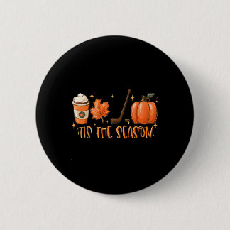 Tis The Season Hockey Latte Leaves Hello Pumpkin H 6 Cm Round Badge