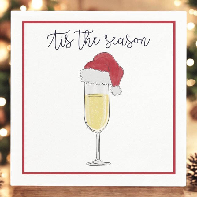 Tis the Season Holiday Champagne Prosecco Border Napkin (Creator Uploaded)