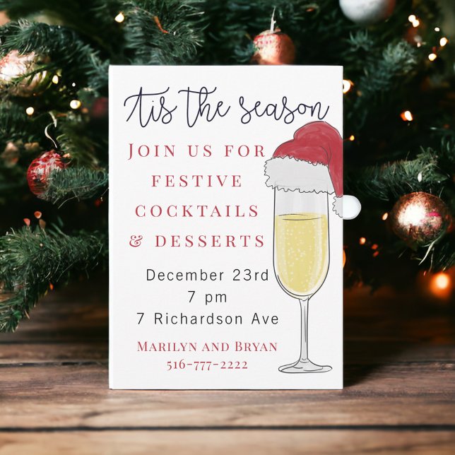 Tis the Season Holiday Champagne Prosecco Party Invitation (Creator Uploaded)