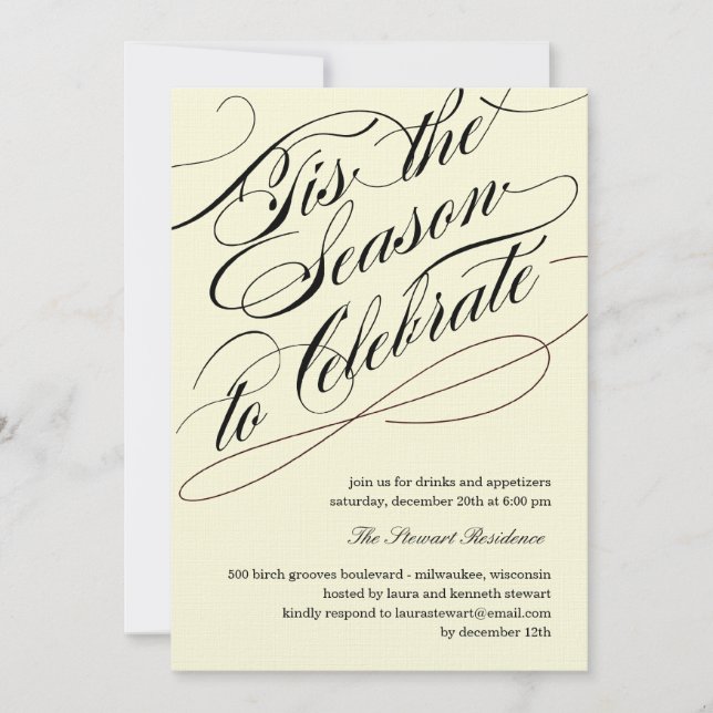 Tis The Season Holiday Party Invitations - Black (Front)