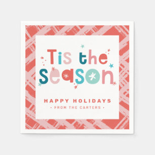 TIS THE SEASON HOLIDAY TREATS fun bold bright red Napkin