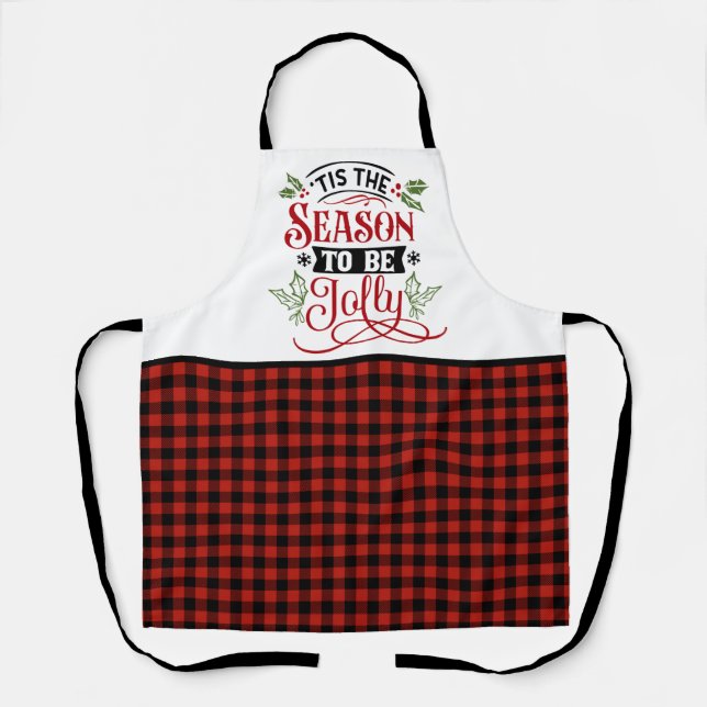 Tis the Season Jolly Buffalo Plaid Christmas Apron (Front)
