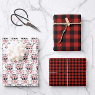 Tis the Season Jolly Plaid Christmas Wrapping Paper Sheet
