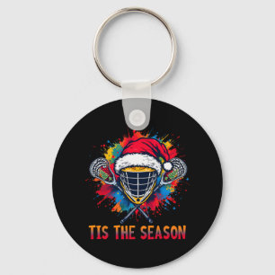 Tis The Season Lacrosse Mask Santa Hat Christmas S Key Ring