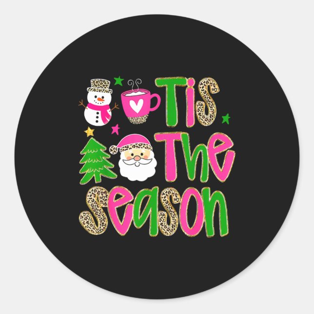 Tis The Season Leopard Print Nk Christmas Santa Sn Classic Round Sticker (Front)