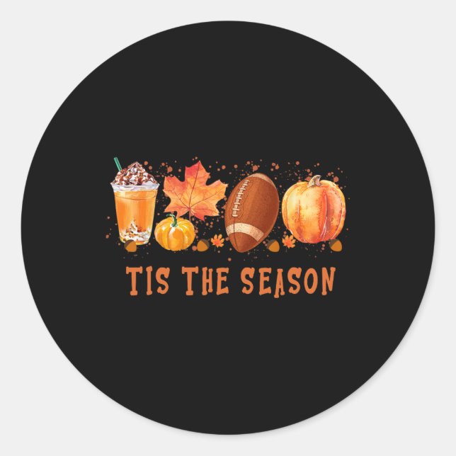 Tis' The Season Leopard Pumpkin Football Halloween Classic Round Sticker (Front)