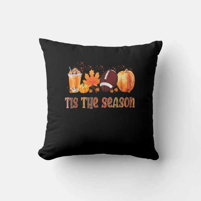 Tis The Season Leopard Pumpkin Football Halloween  Cushion (Front)