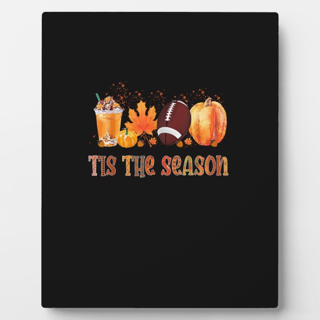 Tis The Season Leopard Pumpkin Football Halloween  Plaque (Front)