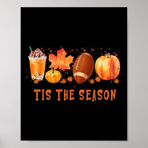 Tis' The Season Leopard Pumpkin Football Halloween Poster