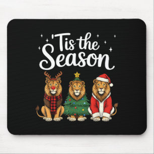 Tis The Season Lion Christmas Santa Safari Animal  Mouse Pad