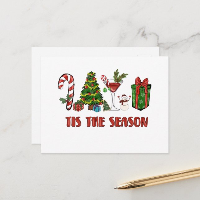 Tis The Season Merry Christmas Postcard (Front/Back In Situ)