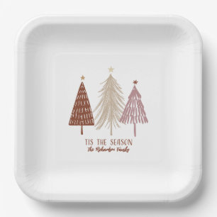 Tis The Season Merry Christmas Trees Holiday Chic Paper Plate