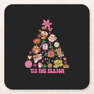 Tis The Season Mexican Christmas Tree Tamales Pan Square Paper Coaster