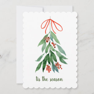 tis The season Mistletoe watercolor Christmas Holi Holiday Card