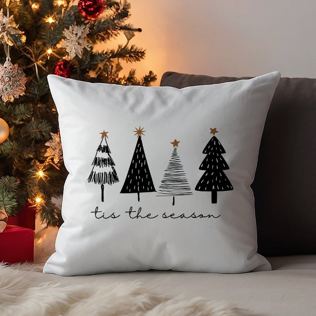 Tis The Season | Modern Black Christmas Trees Cushion (Creator Uploaded)
