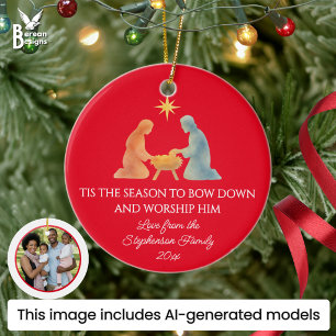 TIS THE SEASON Modern Family Photo Christmas Ceramic Ornament