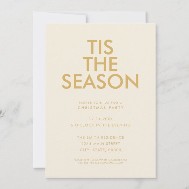 Tis The Season Modern Minimalist Christmas Party Invitation (Front)