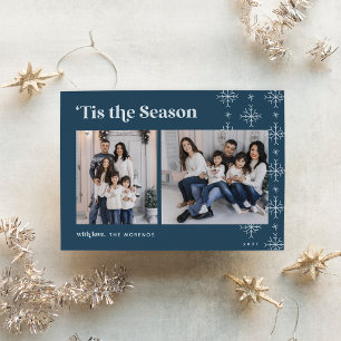 Tis the Season Modern Snowflakes Photo Holiday Card