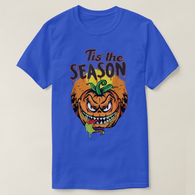 Tis' The Season Monster Pumpkin Retro Halloween Fa T-Shirt (Design Front)