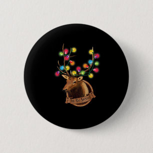 Tis The Season Mounted Reindeer With Christmas Lig 6 Cm Round Badge