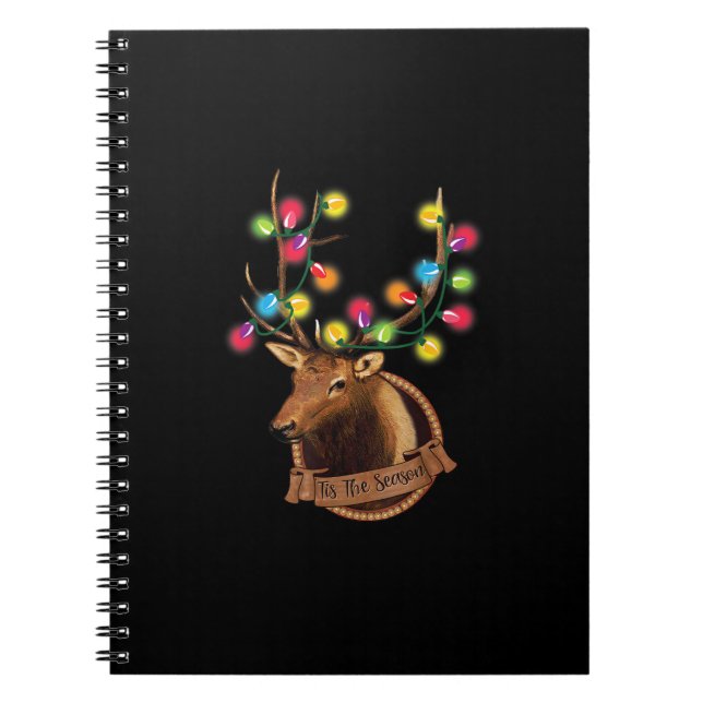 Tis The Season Mounted Reindeer With Christmas Lig Notebook (Front)