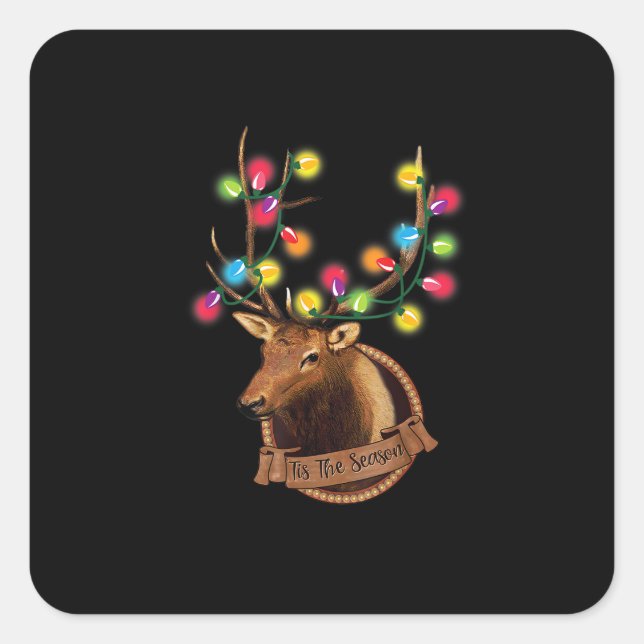 Tis The Season Mounted Reindeer With Christmas Lig Square Sticker (Front)