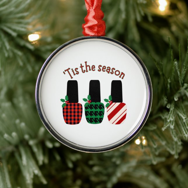 Tis the season Nail polish Christmas Metal Ornament (Tree)