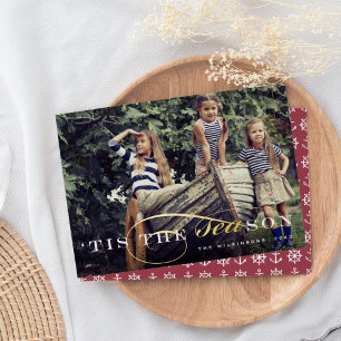 Tis the Season   Nautical Christmas Photo Foil Holiday Card