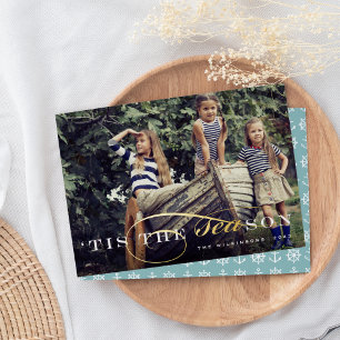Tis the Season Nautical Christmas Photo Foil Holiday Card