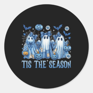 Tis The Season Patchwork Denim Halloween Ghost Coq Classic Round Sticker